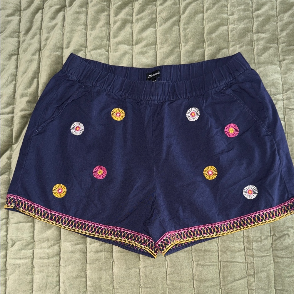 Madewell Navy Embroidered High Waist Shorts